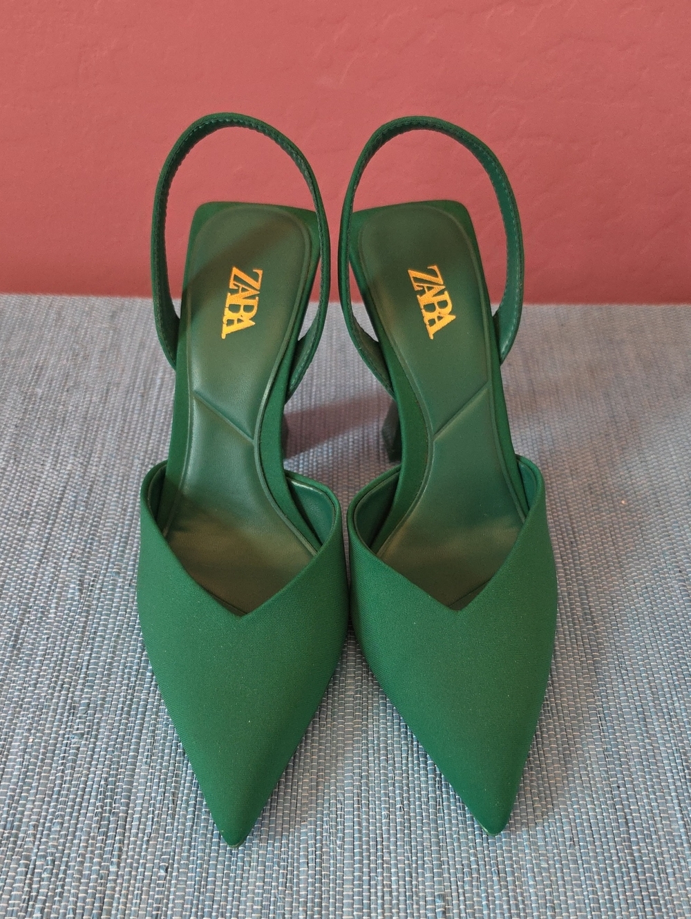 ZARA Emerald Green Pointed Slingback Heels
